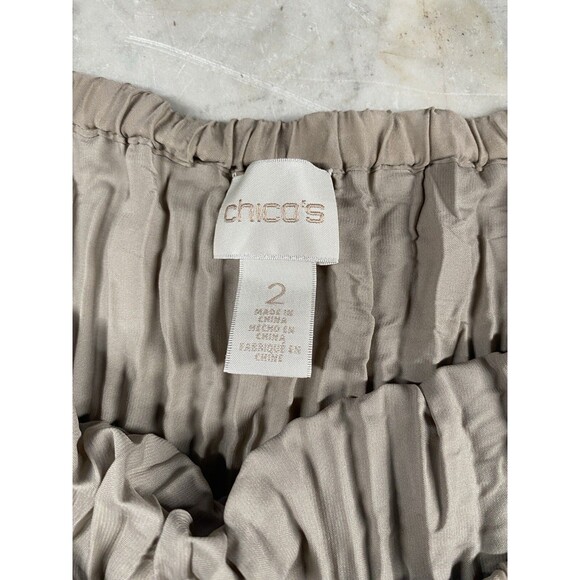 Chicos Crinkle Skirt Taupe MIDI Asymmetrical Hem Elastic Waist Chicos 2 - Picture 4 of 9